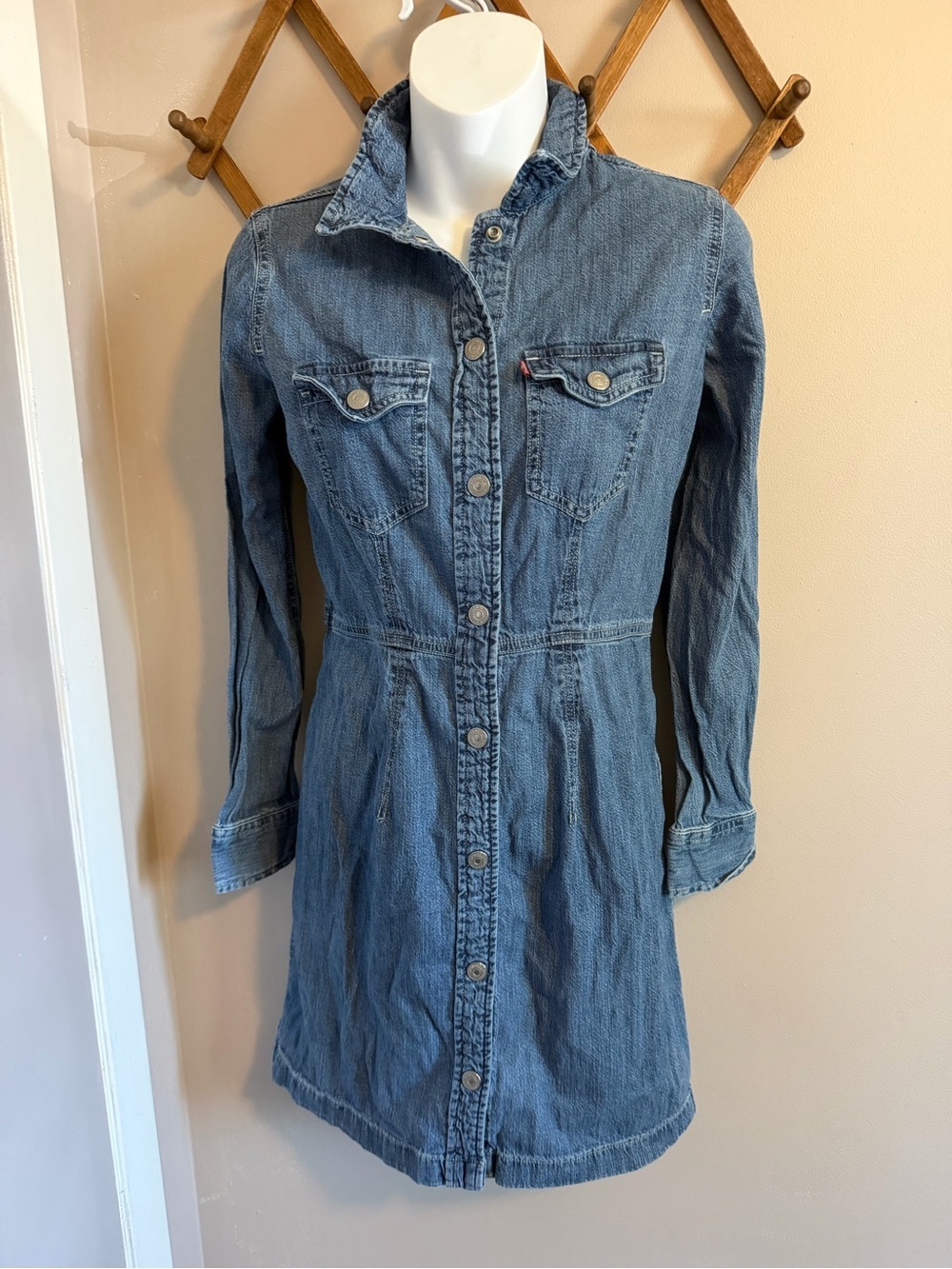 Levi's Flynn Western Denim Snap Button Dress Medium Wash Blue XS